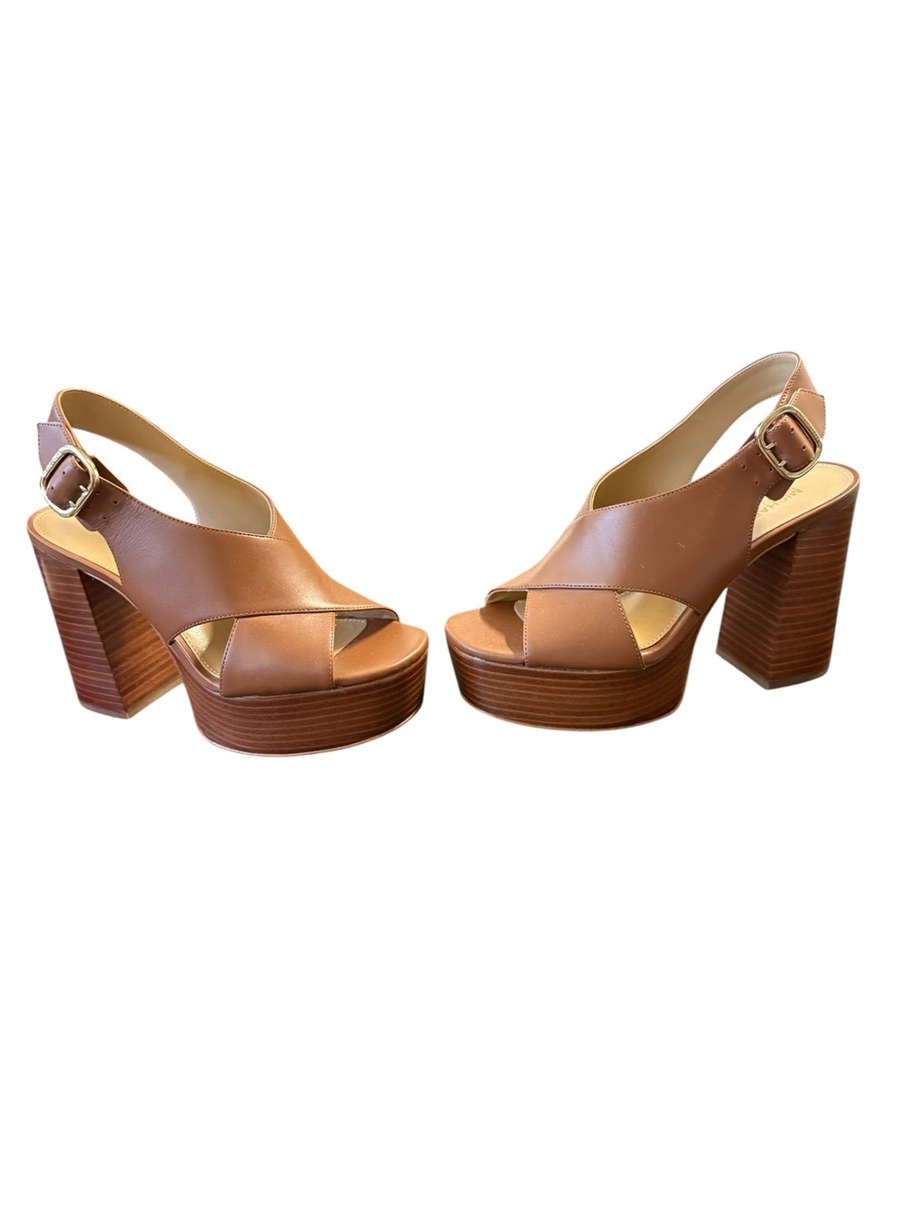 Michael Kors Brown Leather Crisscross Platform Sandals